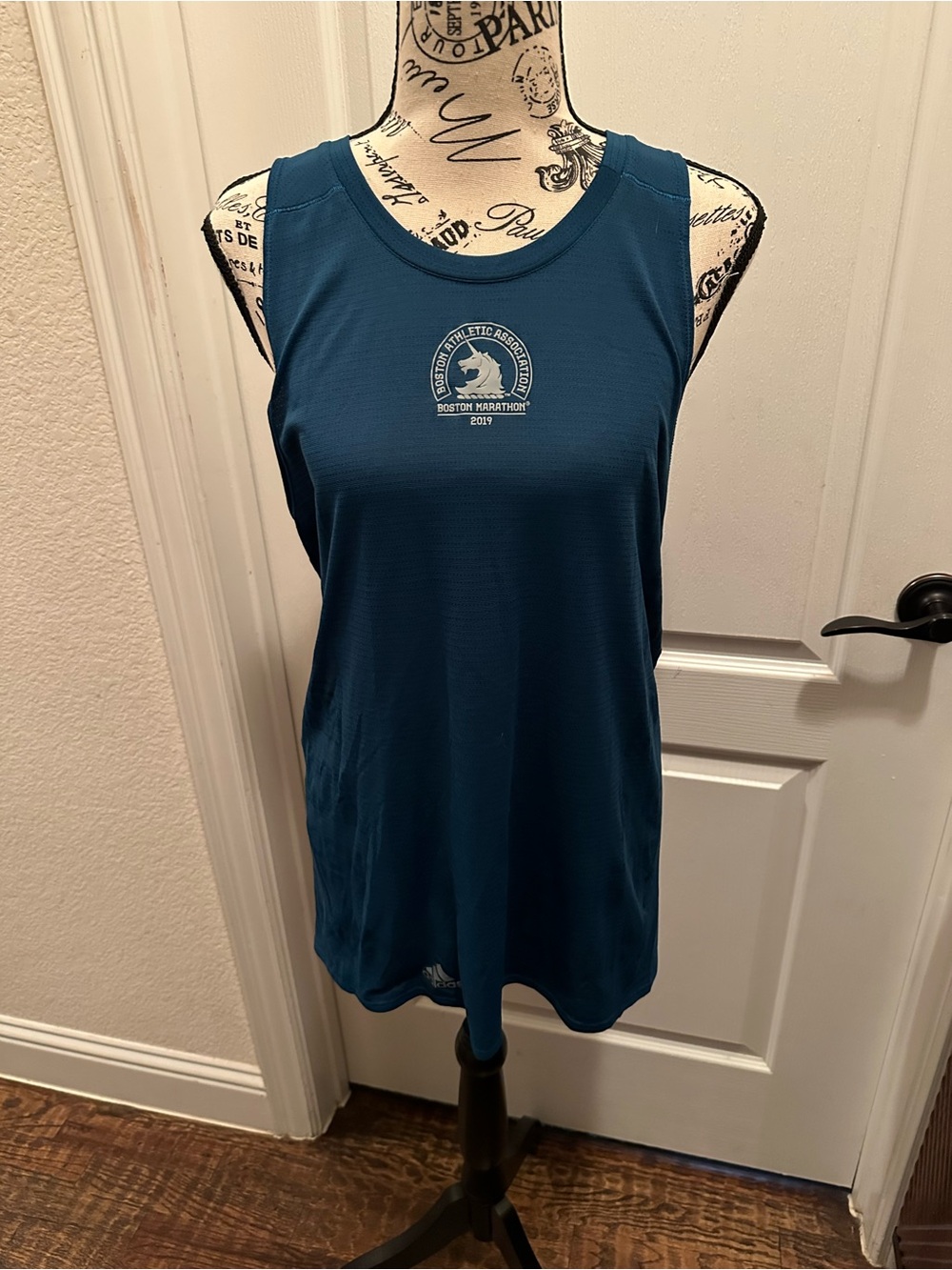 NWOT adidas Teal Blue Muscle Tank with 2019 Boston Marathon Emblem